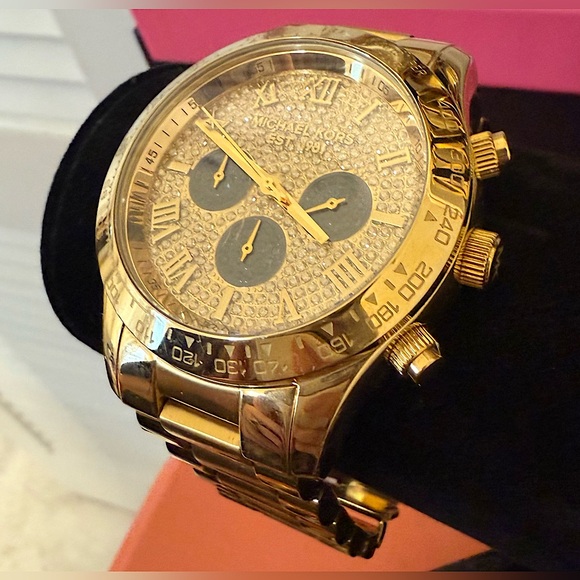 Michael Kors Layton Glitz Gold-Tone Crystal Dial Unisex Watch w/ Extra Links - Picture 2 of 9